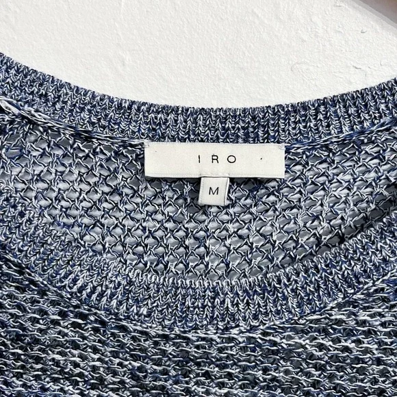 IRO Yana Distressed Open Knit Sweater Medium Blue Pullover Cotton - Picture 3 of 8